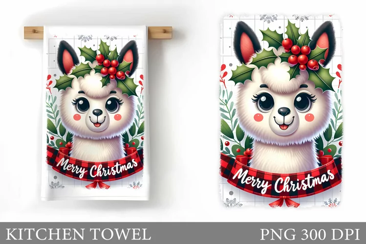 Christmas Lama Kitchen Towel. Christmas Kitchen Towel Design