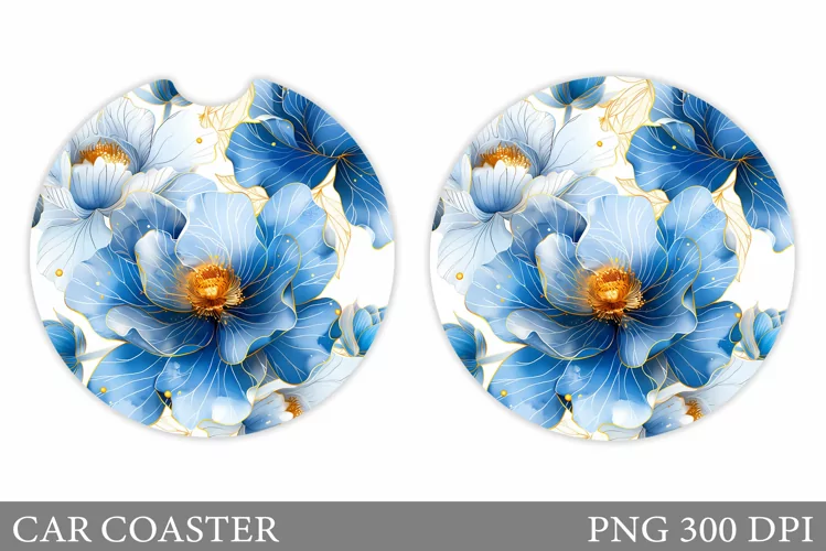 Flowers Car Coaster Sublimation. Floral Coaster Design