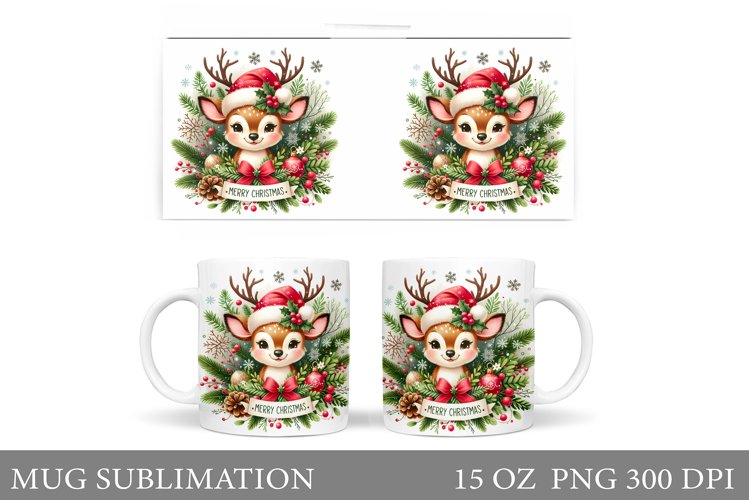 Christmas Deer Mug Design. Cute Deer Mug Sublimation example image 1