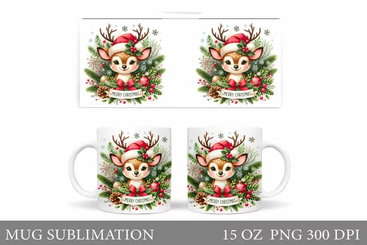 Christmas Deer Mug Design. Cute Deer Mug Sublimation