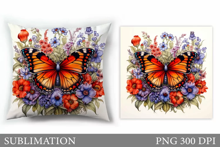 Butterfly Pillow Sublimation. Butterfly Flowers Sublimation