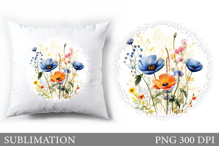 Wildflowers Pillow Design. Flowers Sublimation