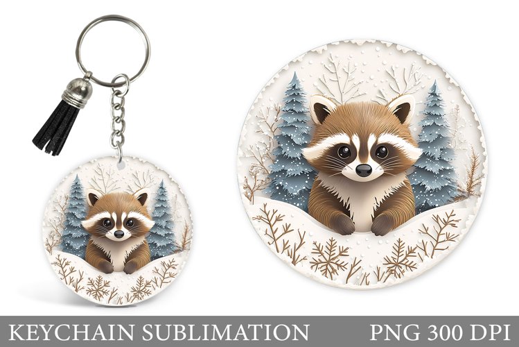 Christmas Raccoon Keychain. Christmas Keychain Sublimation