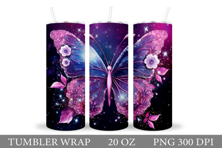 Butterfly Tumbler Sublimation. Flowers Tumbler Design