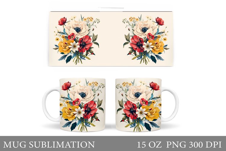 Flowers Mug Wrap Sublimation. Flowers Mug Wrap Design example image 1