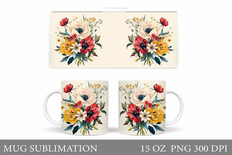 Flowers Mug Wrap Sublimation. Flowers Mug Wrap Design
