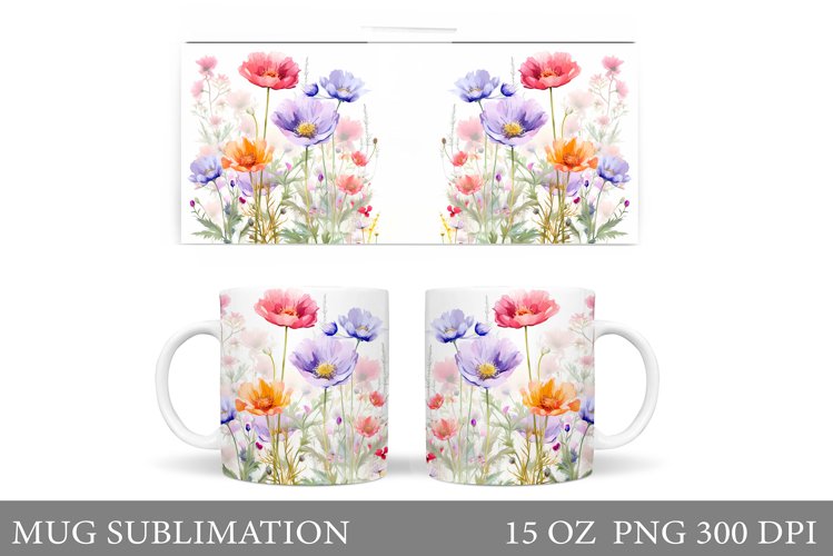 Flowers Mug Wrap Design. Wildflowers Mug Sublimation example image 1