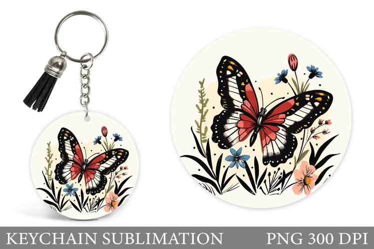 Butterfly Keychain Sublimation. Round Keychain Butterfly