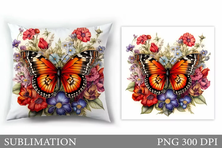 Butterfly Pillow Sublimation. Butterfly Flowers Sublimation