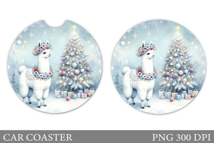 Lama Car Coaster Sublimation. Christmas Car Coaster Design example image 1