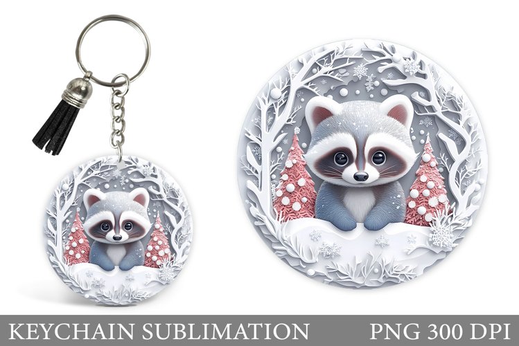 Christmas Raccoon Keychain. Christmas Keychain Sublimation example image 1