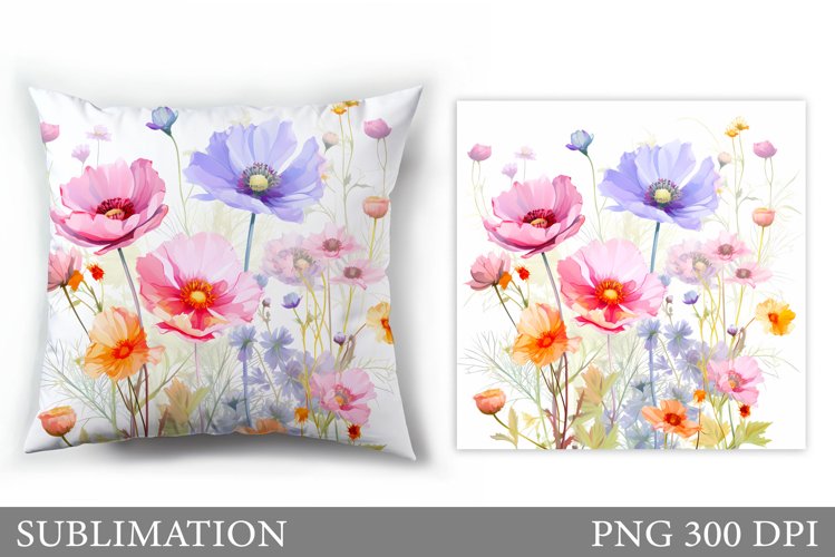 Flowers Sublimation. Wildflowers Pillow Sublimation example image 1