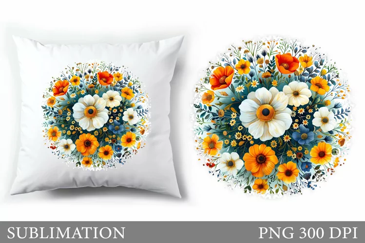Wildflowers Pillow Sublimation. Flowers Sublimation