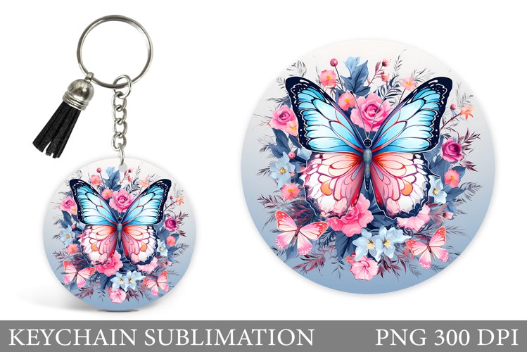 Butterfly Keychain Design. Flowers Keychain Template