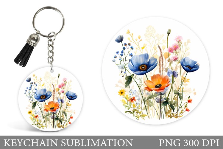 Wildflowers Keychain Design. Flowers Keychain Sublimation