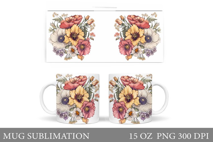 Flowers Mug Wrap Sublimation. Flowers Mug Wrap Design example image 1