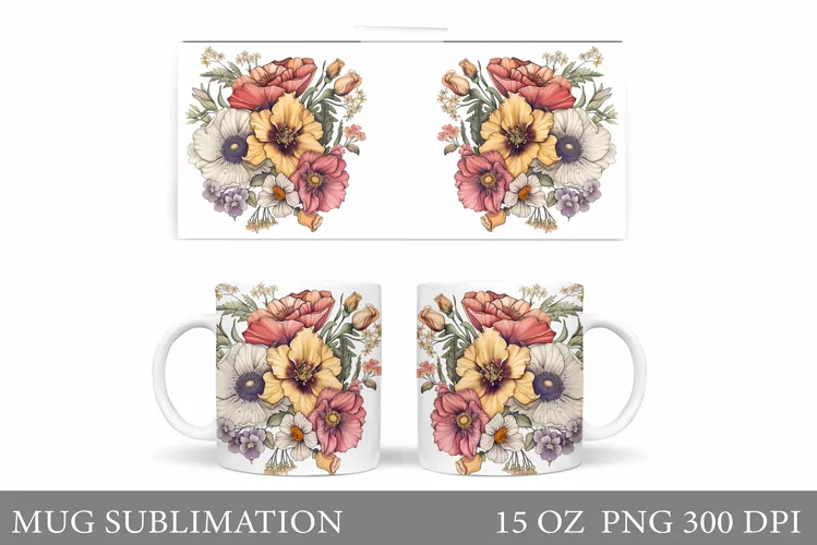 Flowers Mug Wrap Sublimation. Flowers Mug Wrap Design
