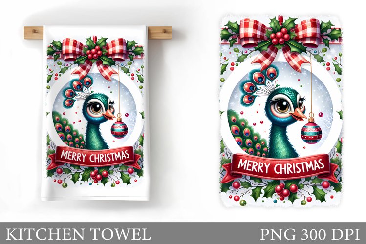 Christmas Peacock Kitchen Towel. Christmas Kitchen Towel example image 1