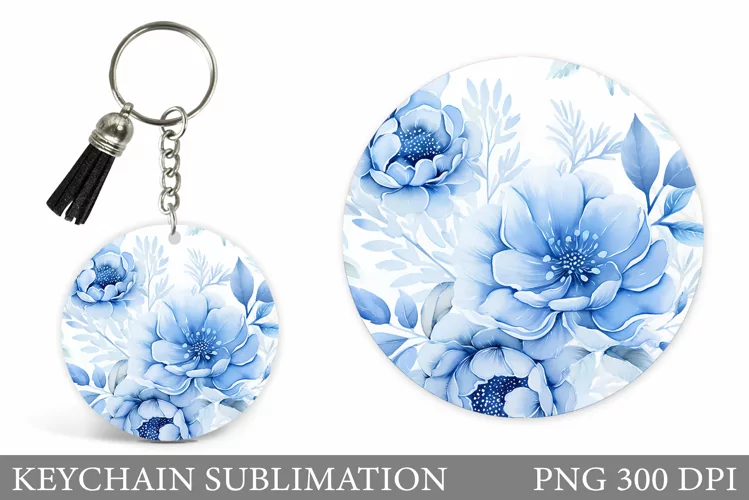 Flowers Keychain Sublimation. Flowers Round Keychain Design
