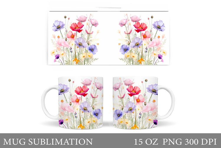 Wildflowers Mug Sublimation. Flowers Mug Wrap Design