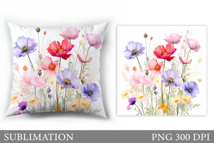 Wildflowers Pillow Sublimation. Flowers Sublimation example image 1