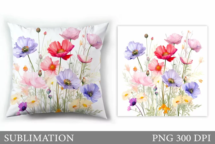 Wildflowers Pillow Sublimation. Flowers Sublimation
