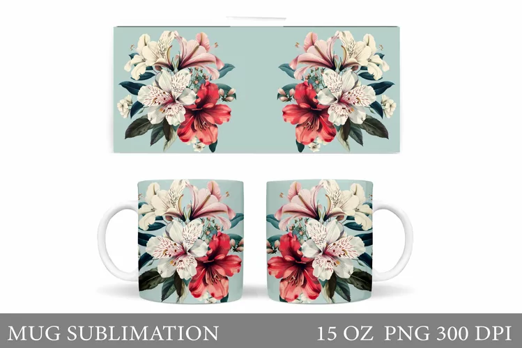 Flowers Mug Wrap Design. Flowers Mug Sublimation