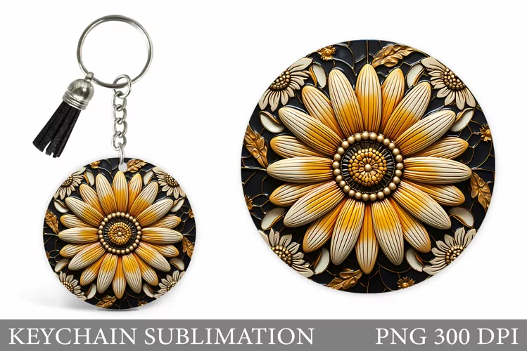 Flowers Round Keychain. Daisy Flowers Keychain Sublimation