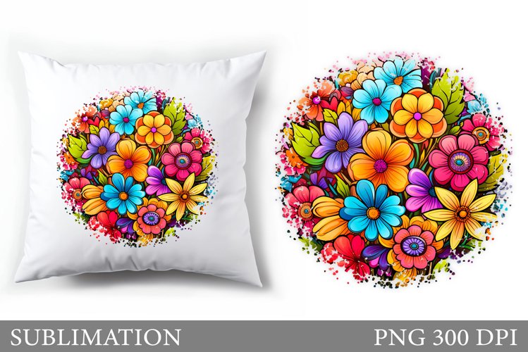 Flowers Sublimation. Floral Pillow Design example image 1