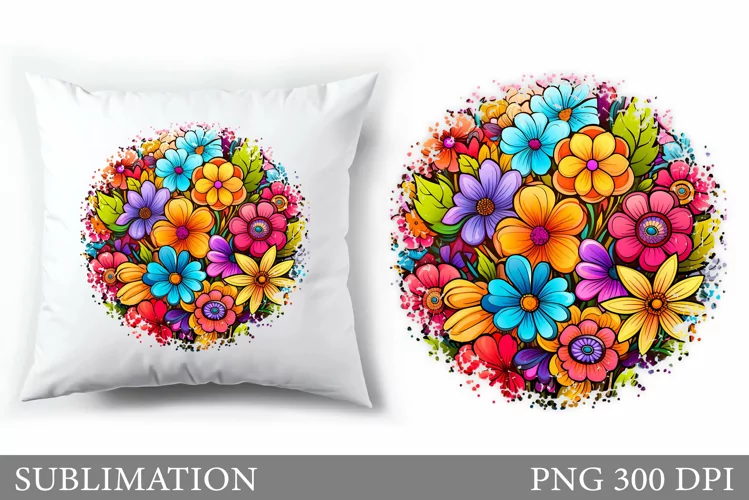 Flowers Sublimation. Floral Pillow Design