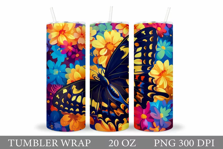 Butterfly Tumbler Design. Flowers Tumbler Sublimation