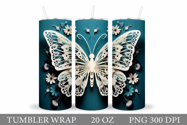 Butterfly Tumbler Design. Flowers Tumbler Sublimation