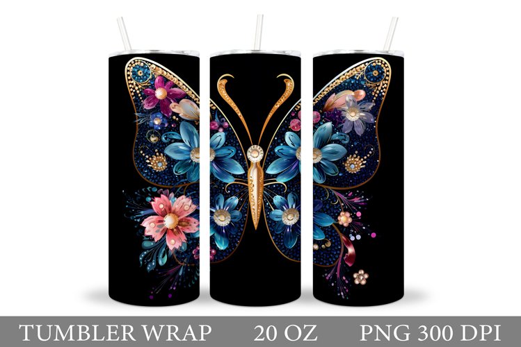 Butterfly Tumbler Sublimation. Flowers Tumbler Wrap Design