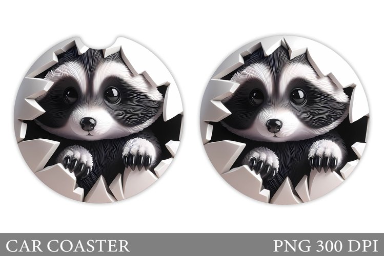 Cute Raccoon Car Coaster. Cute Raccoon Coaster Sublimation