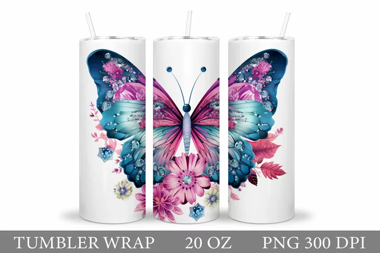Butterfly Tumbler Design. Flowers Tumbler Sublimation