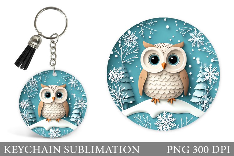 Christmas Owl Keychain. Christmas Keychain Design example image 1