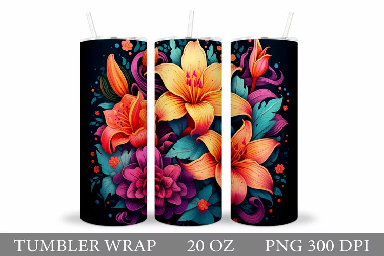 Flowers Tumbler Wrap Design. Sublimation Tumbler Flowers