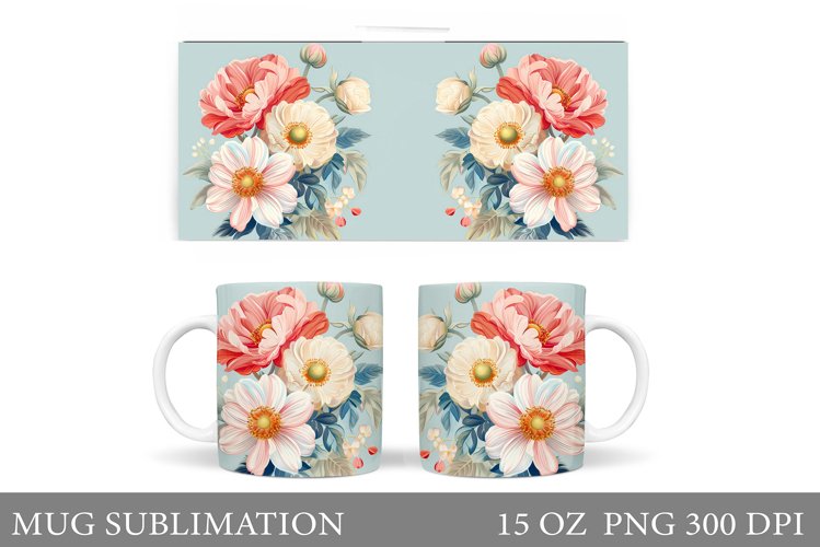 Flowers Mug Sublimation. Flowers Mug Wrap Design example image 1