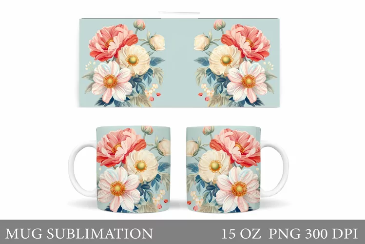 Flowers Mug Sublimation. Flowers Mug Wrap Design