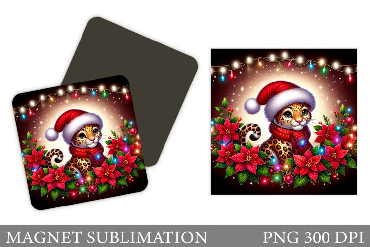 Christmas Leopard Magnet. Christmas Magnet Sublimation example image 1