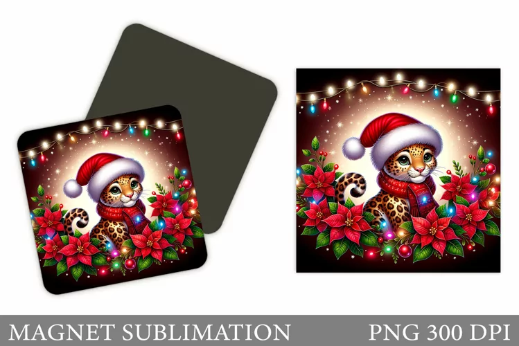 Christmas Leopard Magnet. Christmas Magnet Sublimation