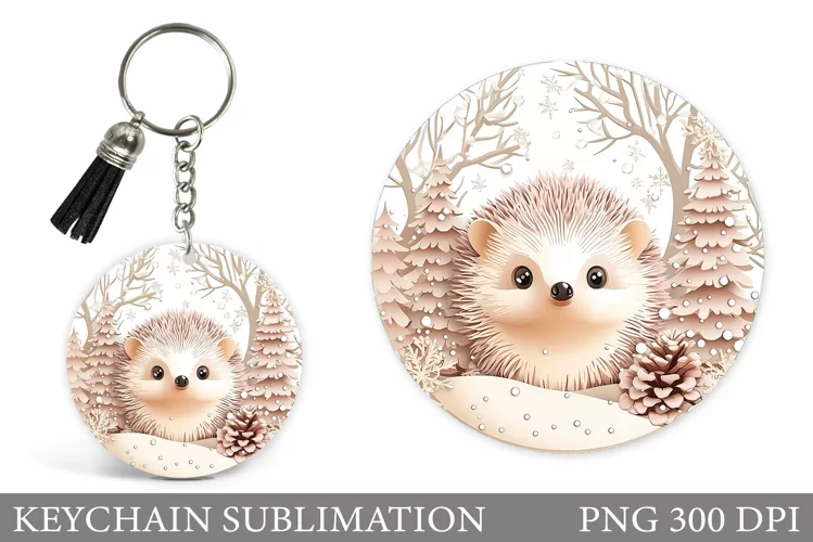 Christmas Hedgehog Keychain. Christmas Keychain Sublimation