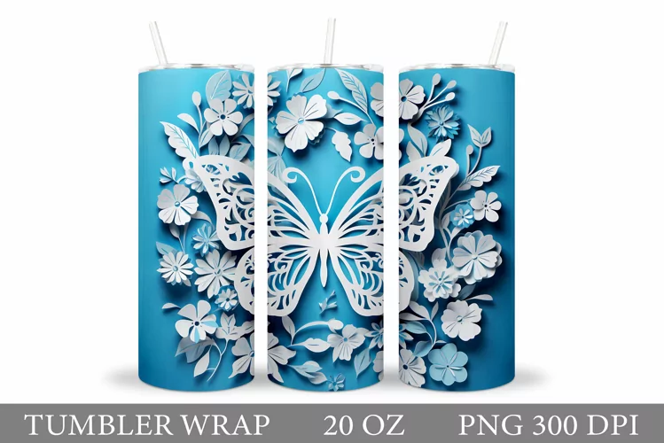 Butterfly Tumbler Sublimation. Flowers Tumbler Wrap Design