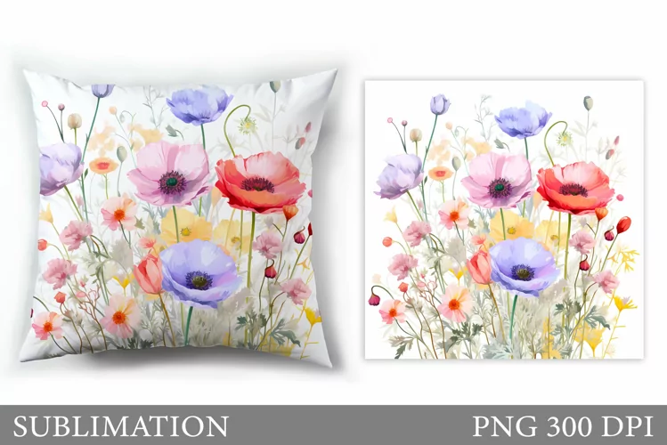 Flowers Sublimation. Wildflowers Pillow Sublimation