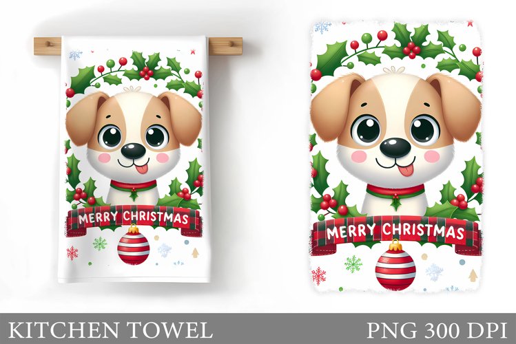 Cute Dog Kitchen Towel. Christmas Dog Kitchen Towel Design example image 1