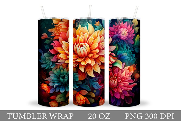 Flowers Tumbler Wrap Design. Sublimation Tumbler Flowers
