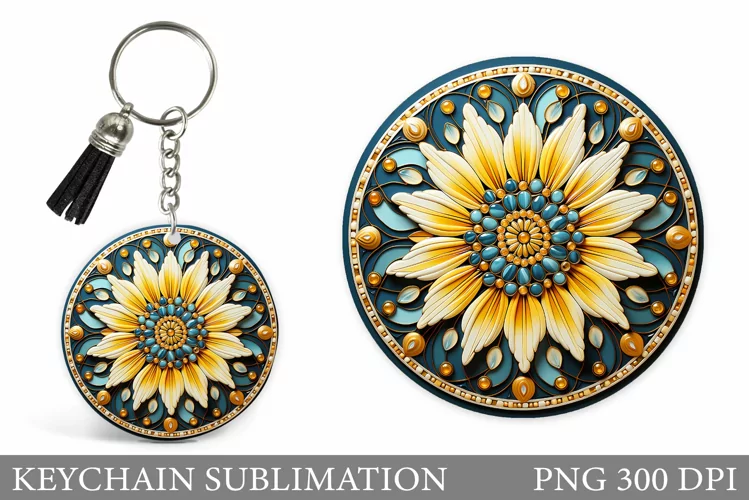 Flowers Round Keychain. Daisy Flowers Keychain Sublimation