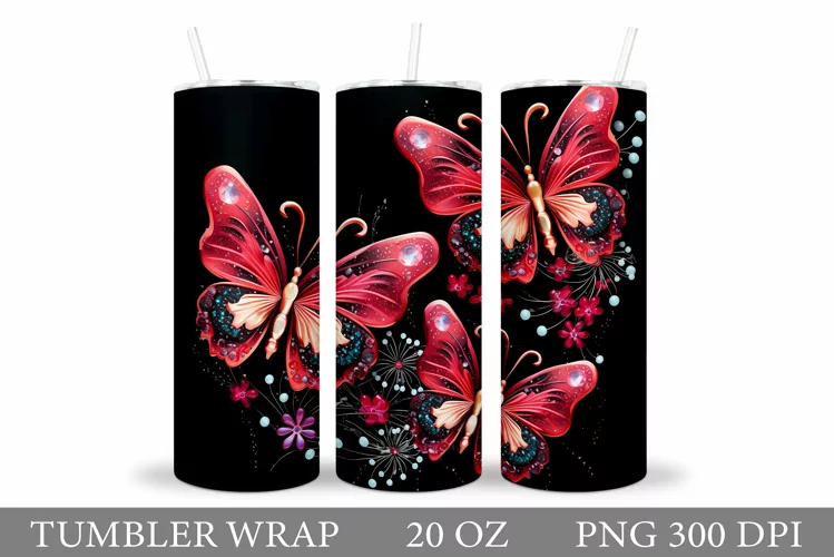 Butterfly Tumbler Design. Flowers Tumbler Sublimation