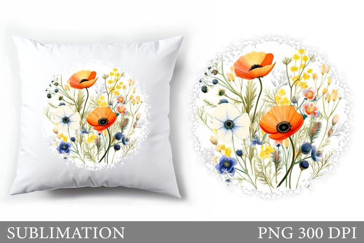 Flowers Sublimation. Wildflowers Pillow Sublimation example image 1