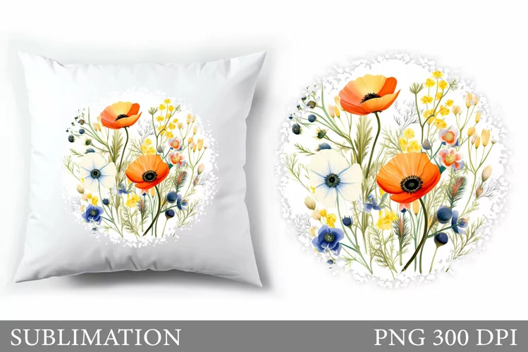 Flowers Sublimation. Wildflowers Pillow Sublimation